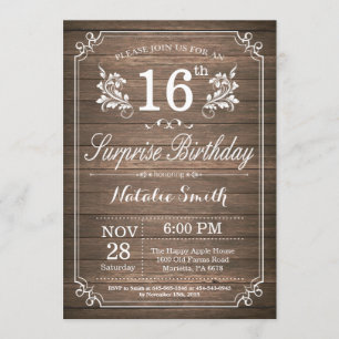 Surprise Rustic 16th Birthday Invitation Floral