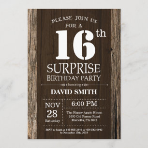 Surprise Rustic 16th Birthday Invitation Vintage