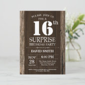Surprise Rustic 16th Birthday Invitation Vintage (Standing Front)