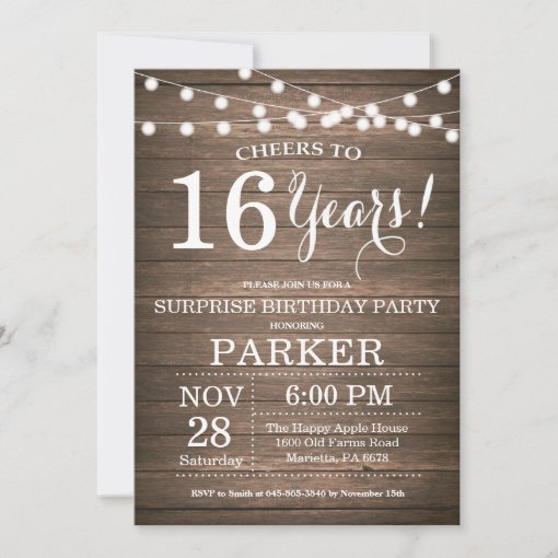 Surprise Rustic 16th Birthday Invitation Wood | Zazzle