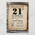 Surprise Rustic 21st Birthday Invitation Vintage<br><div class="desc">Surprise Rustic 21st Birthday Invitation with Rustic Wood Background. Vintage Retro Country. Adult Birthday. Male Men or Women Birthday. Kids Boy or Girl Lady Teen Teenage Bday Invite. 13th 15th 16th 18th 20th 21st 30th 40th 50th 60th 70th 80th 90th 100th. Any Age. For further customization, please click the "Customize...</div>