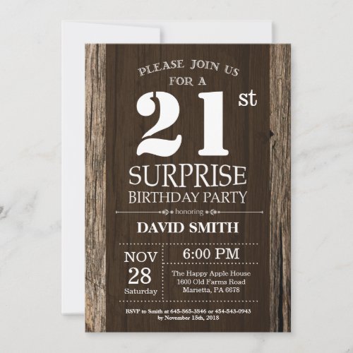 Surprise Rustic 21st Birthday Invitation Vintage