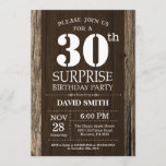 Surprise Rustic 30th Birthday Invitation Vintage<br><div class="desc">Surprise Rustic 30th Birthday Invitation with Rustic Wood Background. Vintage Retro Country. Adult Birthday. Male Men or Women Birthday. Kids Boy or Girl Lady Teen Teenage Bday Invite. 13th 15th 16th 18th 20th 21st 30th 40th 50th 60th 70th 80th 90th 100th. Any Age. For further customization, please click the "Customize...</div>