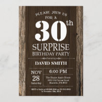 Surprise Rustic 30th Birthday Invitation Vintage
