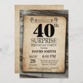 Surprise Rustic 40th Birthday Invitation Vintage (Front/Back)