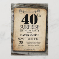 Surprise Rustic 40th Birthday Invitation Vintage