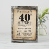 Surprise Rustic 40th Birthday Invitation Vintage (Standing Front)