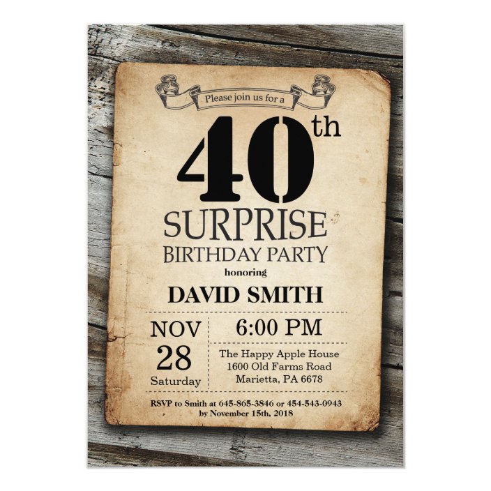 Surprise Rustic 40th Birthday Invitation Vintage Zazzle Com