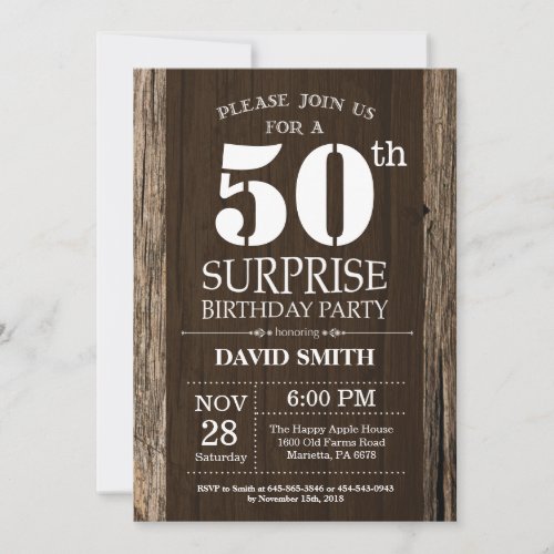 Surprise Rustic 50th Birthday Invitation Vintage