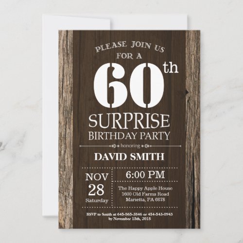 Surprise Rustic 60th Birthday Invitation Vintage