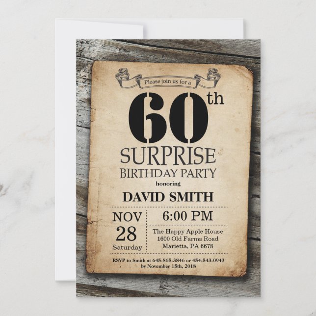 Surprise Rustic 60th Birthday Invitation Vintage (Front)