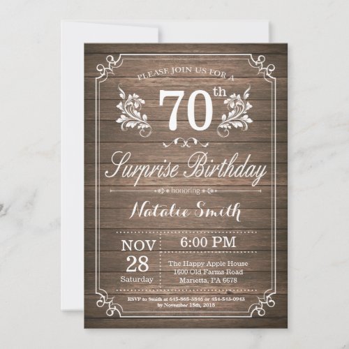 Surprise Rustic 70th Birthday Invitation Floral
