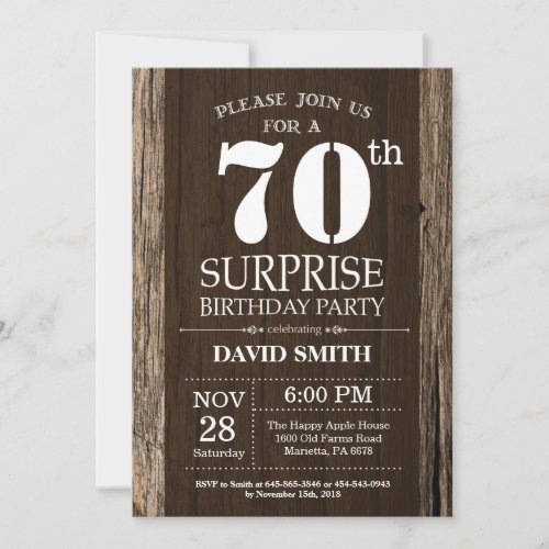 Surprise Rustic 70th Birthday Invitation Vintage