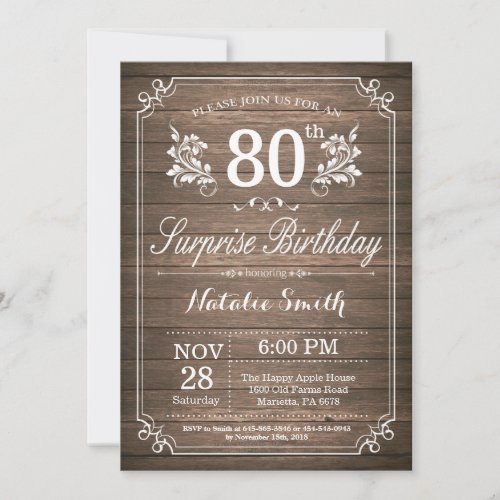 Surprise Rustic 80th Birthday Invitation Floral