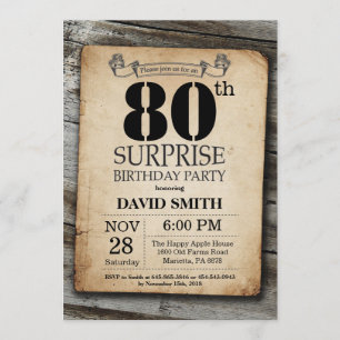 Surprise Rustic 80th Birthday Invitation Vintage