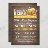 Surprise Rustic Cheers and Beers 40th Birthday Invitation (Front/Back)