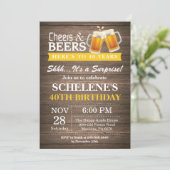 Surprise Rustic Cheers and Beers 40th Birthday Invitation (Standing Front)