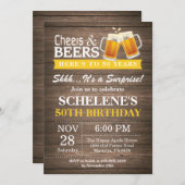 Surprise Rustic Cheers and Beers 50th Birthday Invitation (Front/Back)
