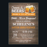 Surprise Rustic Cheers and Beers 60th Birthday Invitation<br><div class="desc">Surprise Rustic Cheers and Beers 60th Birthday Invitation Card. Rustic Wood Background. Country Vintage Retro. Adult Birthday. Yellow. 16th 18th 20th 21st 30th 40th 50th 60th 70th 80th 90th 100th. Any Age. For further customization,  please click the "Customize it" button and use our design tool to modify this template.</div>