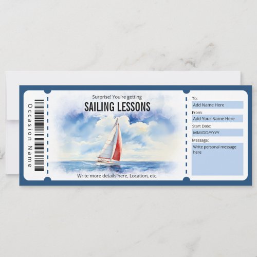 Surprise Sailing Lessons Gift Voucher Invitation