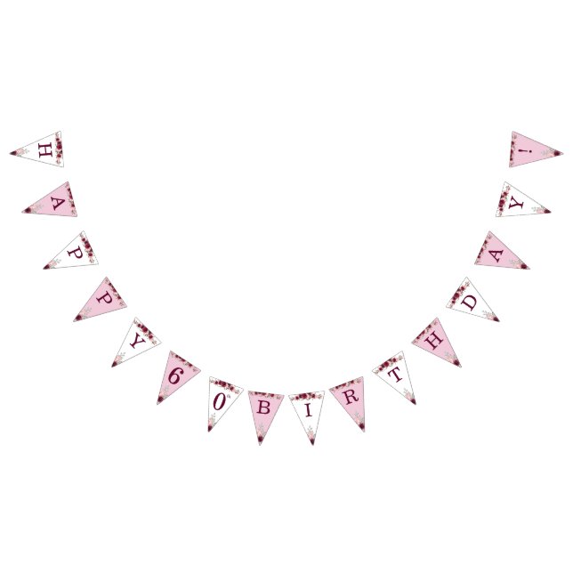 Surprise Senior Birthday Party Floral Burgundy Bunting Flags (All)
