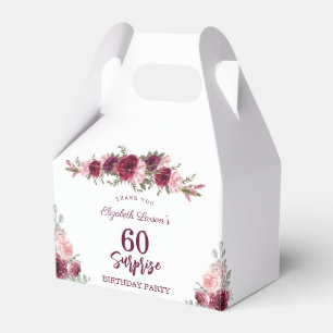 Surprise Senior Birthday Party Floral Burgundy Favor Boxes