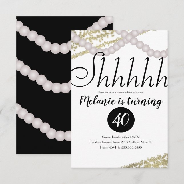 Surprise Shhhhhh Pearl Foil Birthday Party Invitation (Front/Back)
