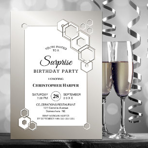 Surprise Silver Geometric Birthday Party Invitation