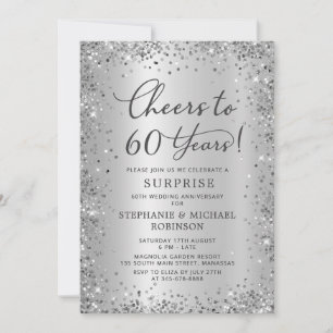 Surprise Silver Glitter 60th Wedding Anniversary Invitation