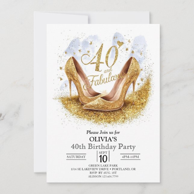 Surprise Simple Digital Gold 40th Birthday Invitation (Front)