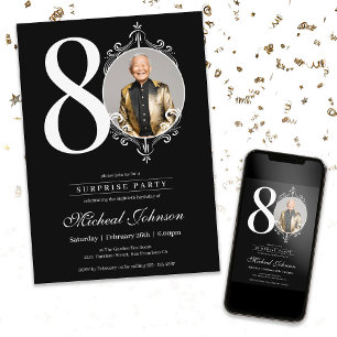 Surprise Simple Elegant Photo 80th Birthday Party Invitation
