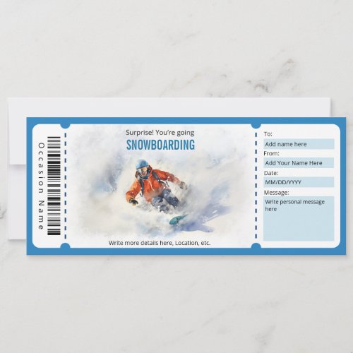 Surprise Snowboarding Ticket Voucher Template