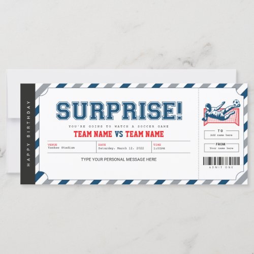 Surprise Soccer Football Game Personalized Ticket