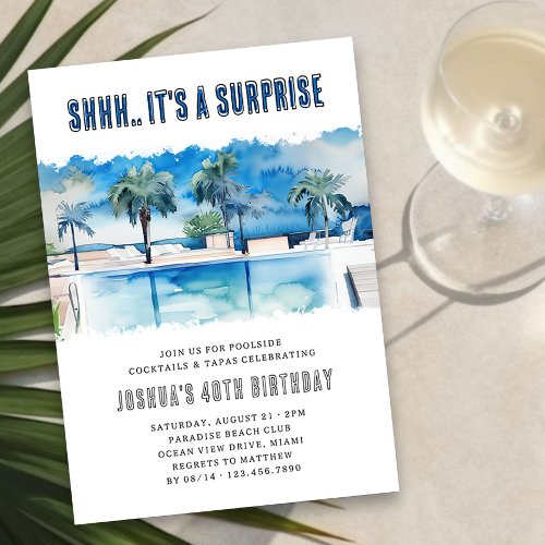 Surprise Summer Party Any Age Adult Pool Birthday Invitation