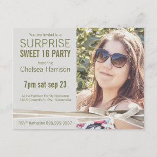 Surprise Sweet 16 Photo Birthday Party Invitation