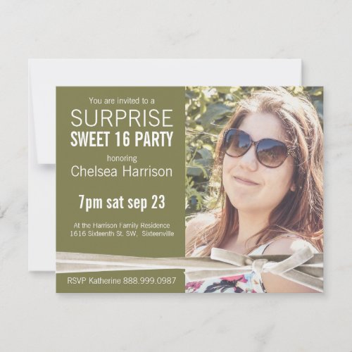 Surprise Sweet 16 Photo Birthday Party Custom Invitations
