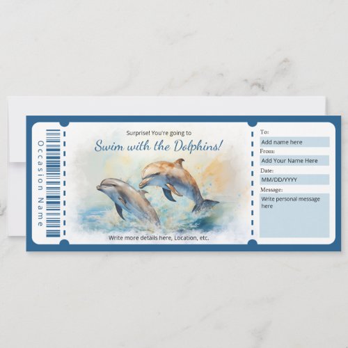 Surprise Swimming with Dolphins Gift Voucher Invitation