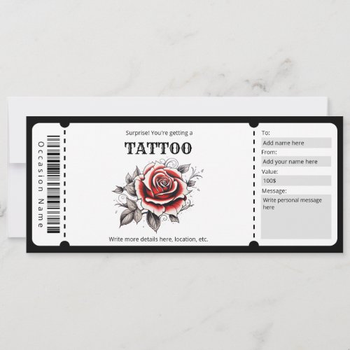 Surprise Tattoo Ticket Template Invitation