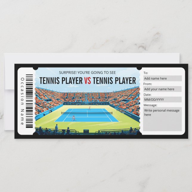 Surprise Tennis Match Ticket Gift Certificate Invitation (Front)