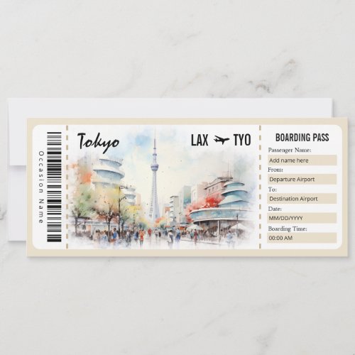 Surprise Tokyo Boarding Pass Gift Certificate Inv Invitation