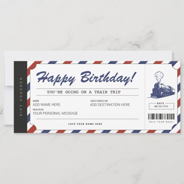 Surprise Train Trip Ticket Gift Voucher Invitation (Front)