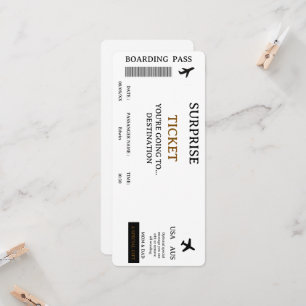 Surprise Trip Ticket Plane Travel Boarding Pass In Invitation