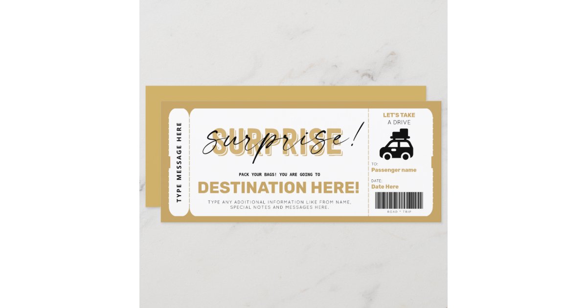 Surprise Trip Voucher Road Trip Fake Gift Ticket