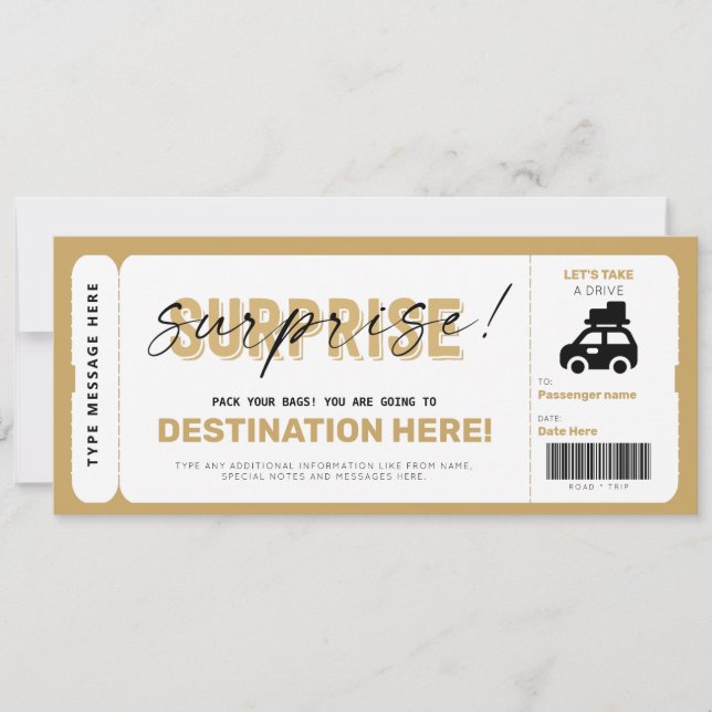 Surprise Trip Voucher Road Trip Fake Gift Ticket Invitation (Front)