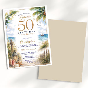 Surprise Tropical 50th Birthday Party Invitation
