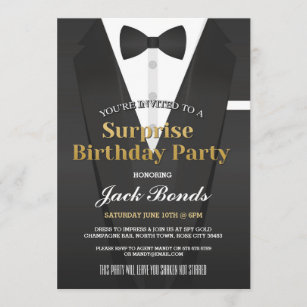 Surprise Tuxedo Black Tie Event Birthday Agent Invitation