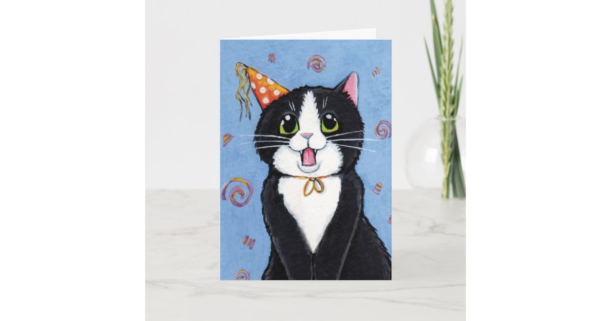Surprise! | Tuxedo Cat Happy Birthday Card | Zazzle.com