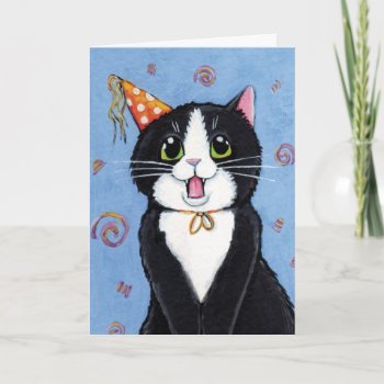 Surprise! | Tuxedo Cat Happy Birthday Card by LisaMarieArt at Zazzle