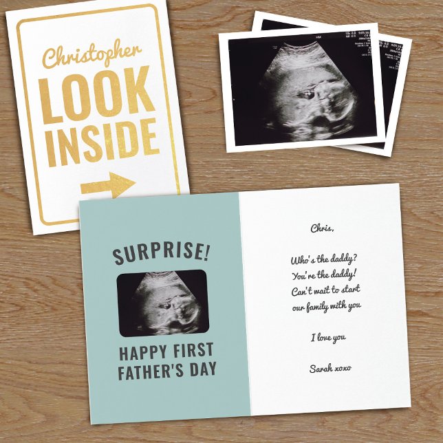 Surprise Ultrasound Photo 1st Father's Day Foil Card (Creator Uploaded)
