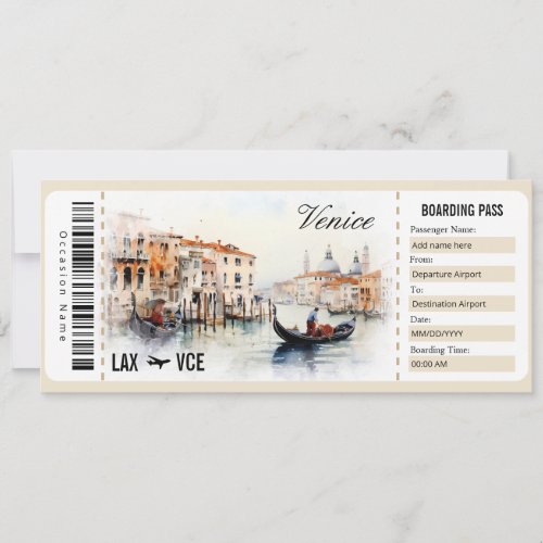 Surprise Venice Boarding Pass Gift Certificate Invitation